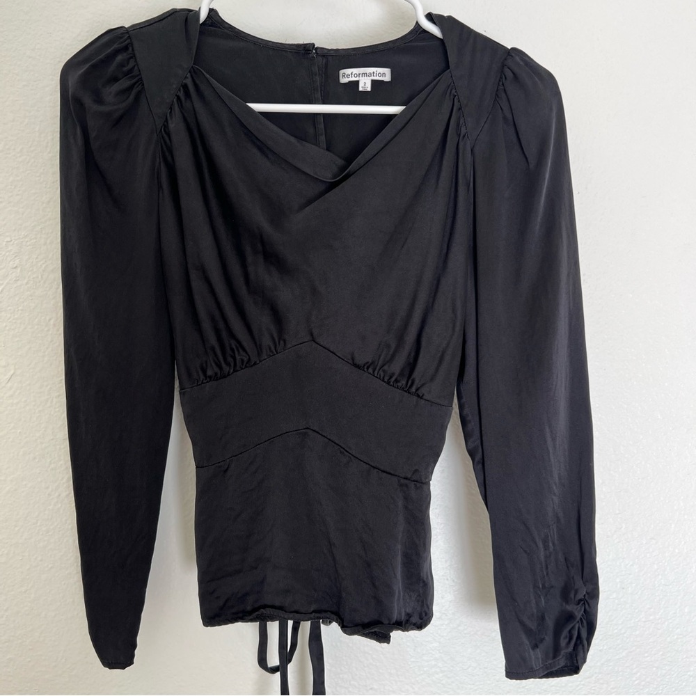 Reformation Black Blouse with Puff Sleeves